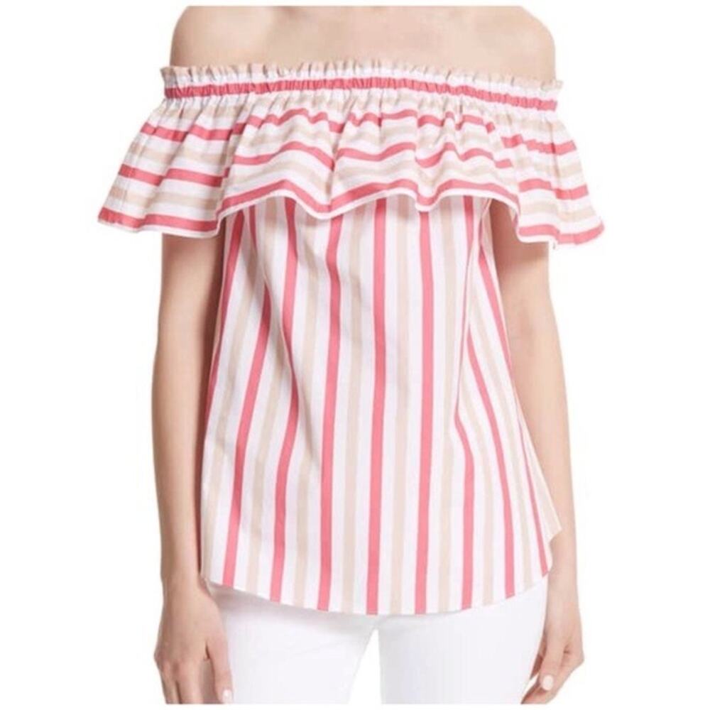 Kate Spade New York Women's Cream & Pink Striped Off‎ The Shoulder Top Size XL